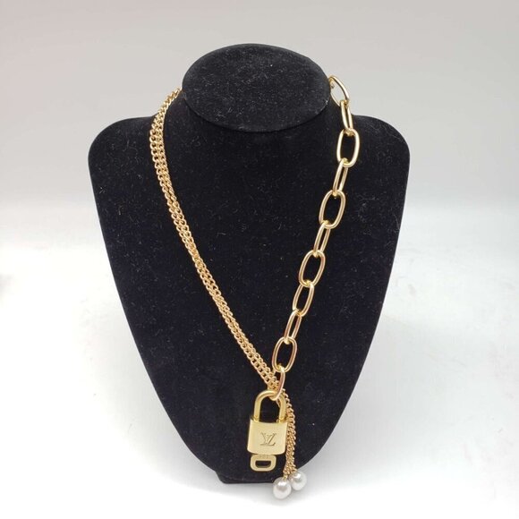 Louis Vuitton Jewelry - Authentic Louis Vuitton Lock and Key Gold Color with Gold Plated Chain Necklace